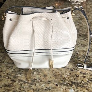 Ivanka Trump cream faux snake skin bucket purse